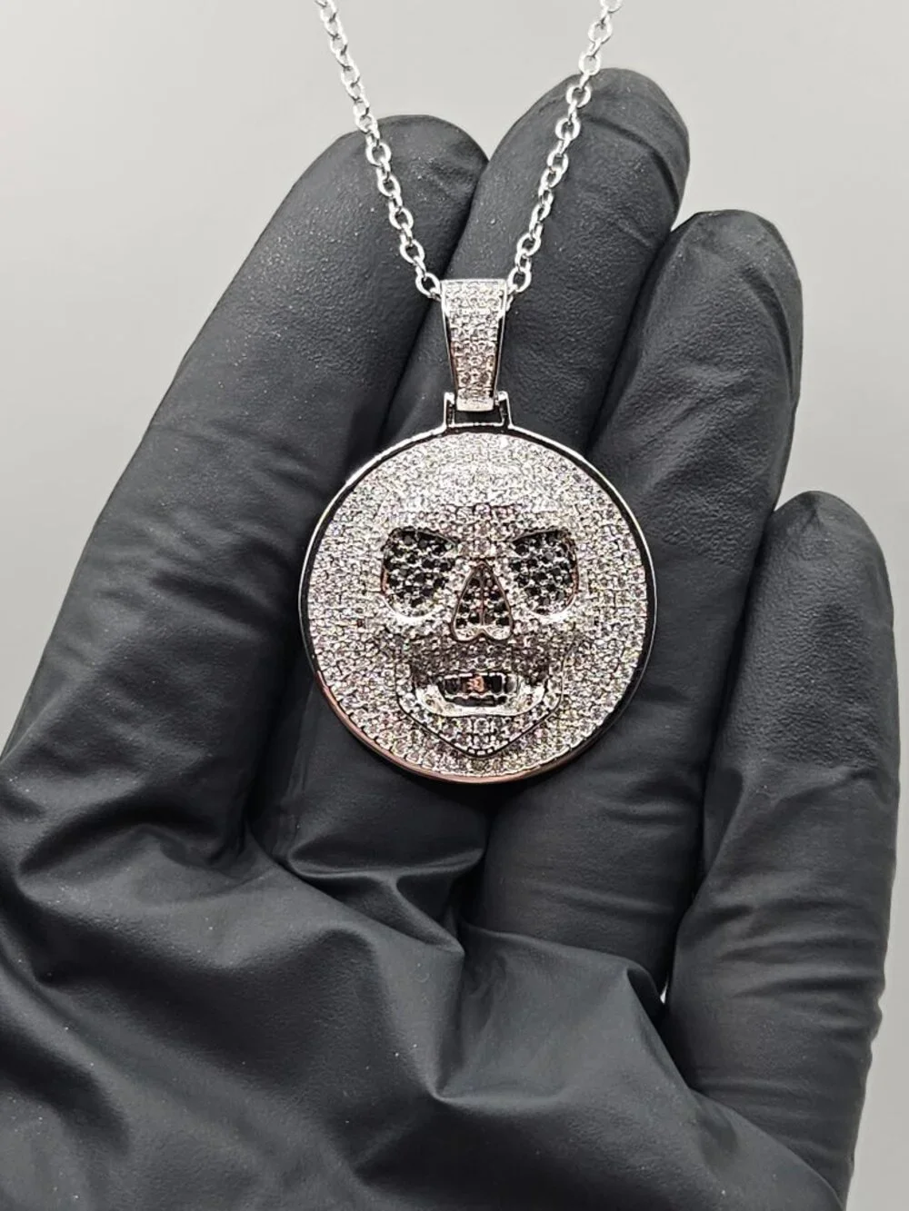 3.3 CTW Moissanite Skull Medallion Necklace GRA 18.5